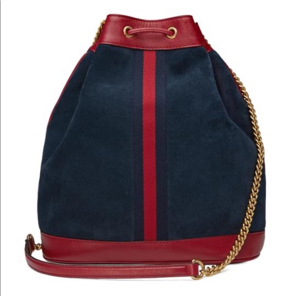 SOLD Gucci Rajah bucket bag medium dark blue suede - Picture 2 of 16